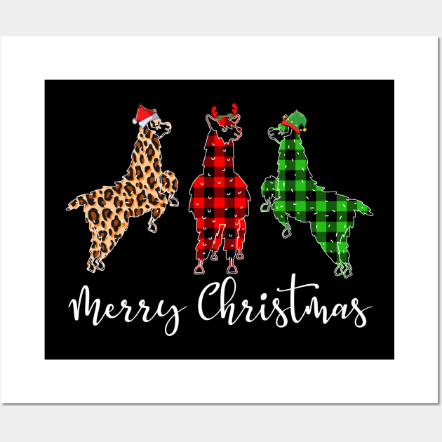 Merry Christmas Leopard Red Green Plaid Llama Wall Art by Dunnhlpp